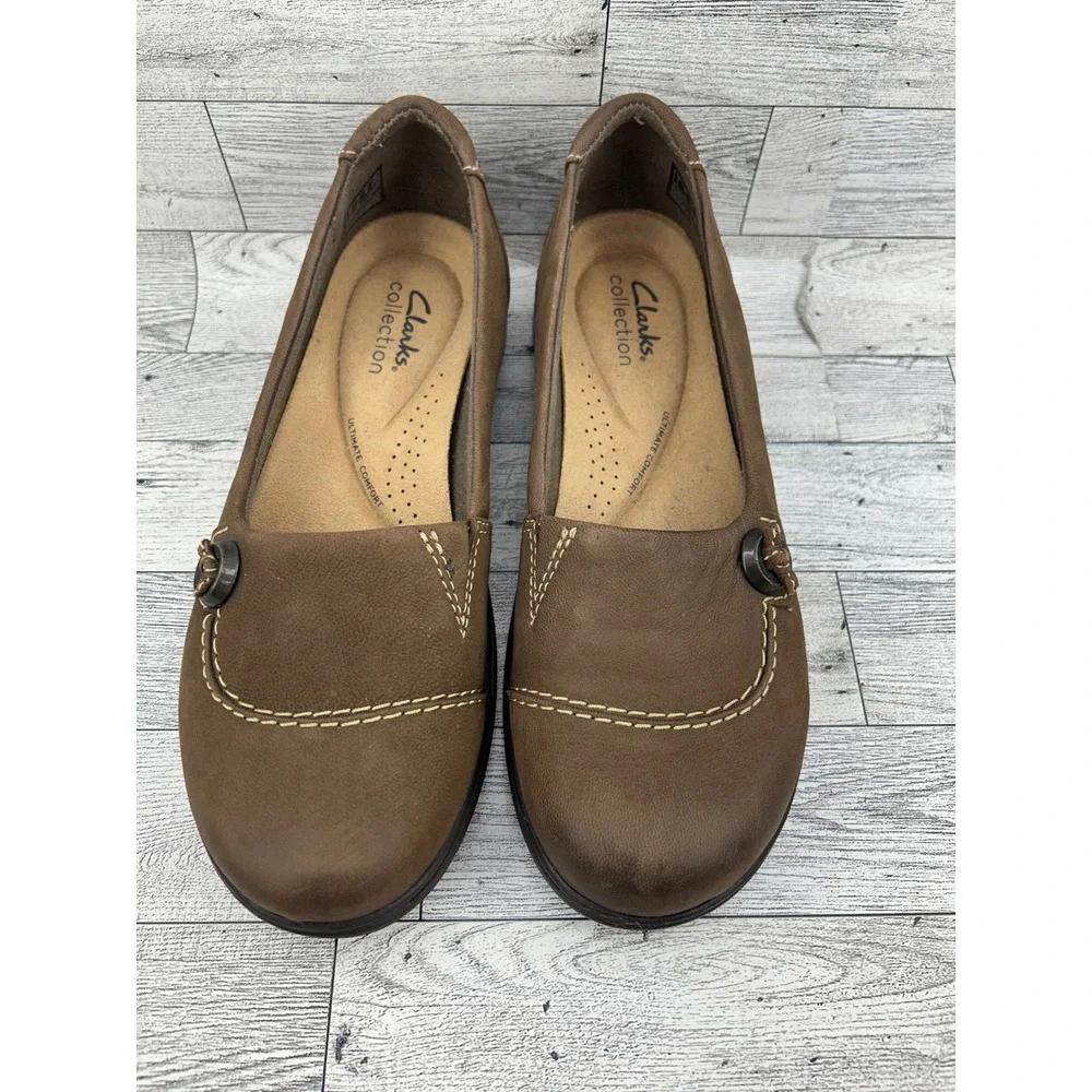 Clarks Collection Women Brown Leather Ultimate Comfort Loafers Sz 7.5 M
